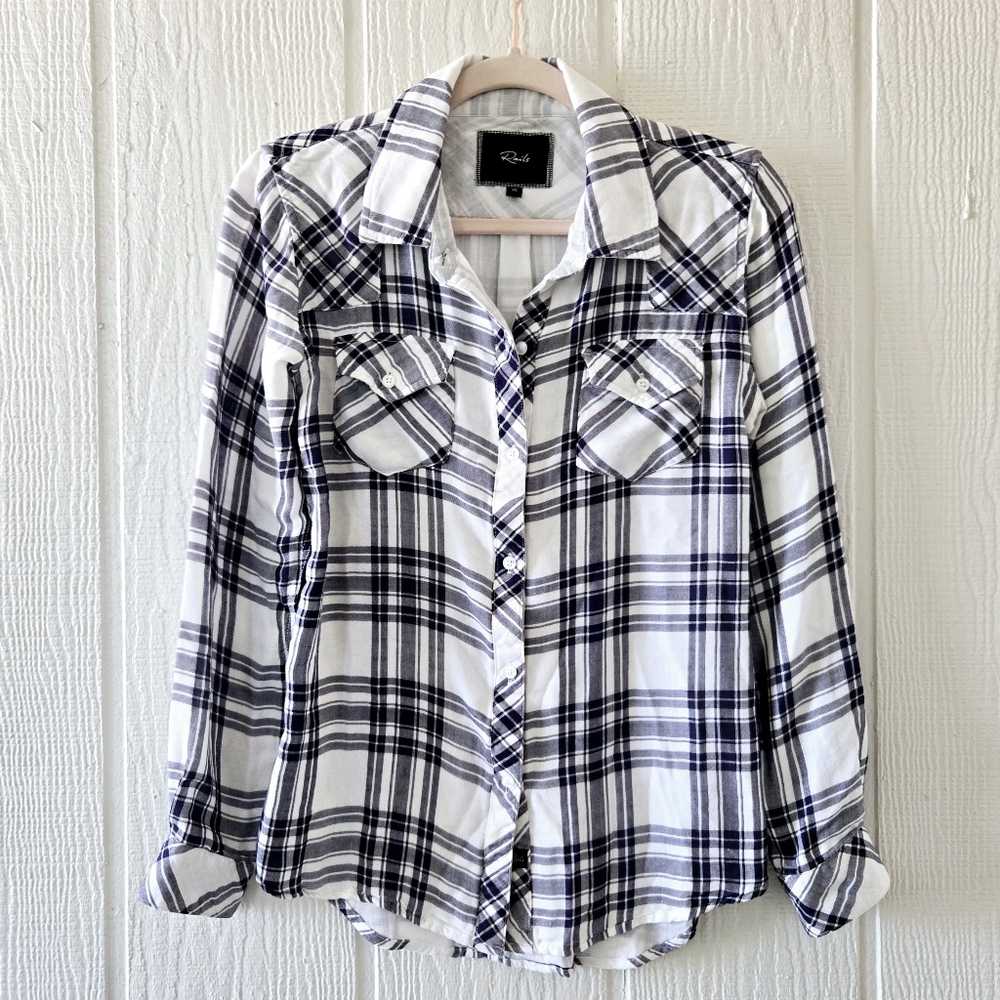 RAILS Plaid Button Down Flannel Pockets Longsleeve Lined Blue White XS